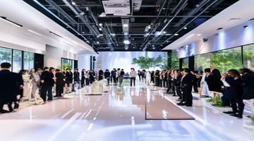 水户香奈品牌合作发布会现场，展示最新跨界合作成果，专业商务氛围